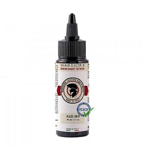 Encre de tatouage permanente WARRIOR Encre de tatouage Black Liner Fabriquée en Italie Règlement UE 2024 Pigments pour la ligne corporelle et le remplissage BLACK LINER-50 ml (Z&Z PUNK SHOPPING, neuf)