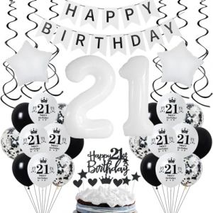 Décoration Anniversaire 21 Ans Blanc et Noir - Ballon et Déco pour Fête Homme et Femme (Crazy-M, neuf)