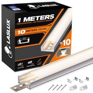 LASLUX Profil&eacute; LED Aluminium 1m&times;10pc Encadrable Diffuseur Transparent Profil&eacute; en U Encastrable Placo Rail Baguette Aluminium pour Ruban Cache &Eacute;tanche Plafond Profil&eacute; LED (JIDIHUWAI, neuf)