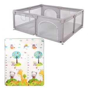 Parc Bébés,180*150*62cm,Parc pour Bebe Pliable,Parc Bebe modulable en Maille avec Coussin étanche et 2 Anneaux de Suspension,Parc de Jeux Bébé Intérieur et Extérieur,Centre D'activités de Parc Enfant (jusiZL, neuf)