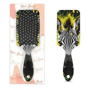 Entemne Brosse &agrave; cheveux pour femmes, hommes, filles, gar&ccedil;ons, jaune et vert, motif z&egrave;bre, brosse de massage pour cuir chevelu, peigne &agrave; coussin d'air pour cheveux humides et secs, d&eacute;m&ecirc;lant (HHengY, neuf)