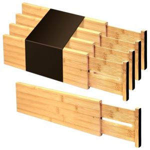 Utoplike Séparateur de tiroir extensible en bambou de 10 cm de haut, organiseur de tiroir de cuisine, placard de coiffeuse, séparateur de tiroir extensible pour vêtements (4 pièces) (Utoplike, neuf)