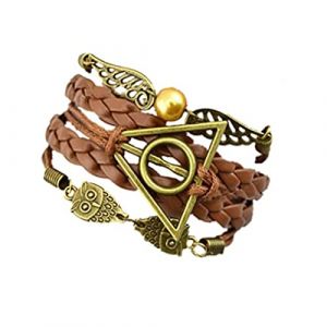 ysister Bracelets de Potter, Bracelet cuir PU motif ailes du vif d&rsquo;or, Cadeau Harry, pour homme et femme bracelet relique de la mort, avec chouette, Snitch, ailes de chouettes,brun (ysister, neuf)