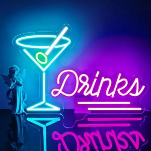 Cocktail Led Neon Mural,Bar Enseigne Lumineuse pour Déco Chambre,Drink Neon Sign Cadeau pour Bar Bedroom Restaurant Pub Man Cave Party Resturant Home Fonctionné par USB(15.8"* 11") (CHAOYANGNEON, neuf)