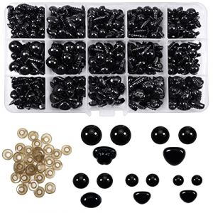 TOAOB 720pcs Yeux et Nez de Sécurité en Plastique Noirs Yeux de Poupées d'animaux Peluche 6mm 8mm 9mm 10mm 12 mm avec Rondelles pour Fabriquer Artisanales Marionnettes Crochet Animales Tricotées (uktoaob, neuf)