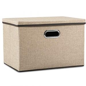 Prandom Grande Bo&icirc;te de rangement pliable avec couvercle,[Lot de 1] bac de rangement de lin d&eacute;corative, Panier Cube avec poign&eacute;es,Panier Cube avec poign&eacute;es,Kaki(43x30x30cm) (PRANDOM_EUR, neuf)