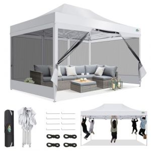 COBIZI Tonnelle Pliante 3x4,5 Imperméable,Tonnelle de Jardin Exterieur avec Moustiquaire Parois Latérales,Barnum Pliant 3x4,5,Anti UV Tonnelle Tente pour Exterieur Plage Terrasse (3 par 4,5m Blanc) (Minirong, neuf)