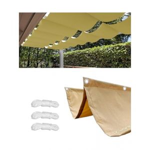 Rétractable Vague Voile Ombrage 3.5x3.6m Rectangulaire Imperméable Toile D'ombrage Filet D'ombrage Bâche Ombrage Protection UV Solaire pour Jardins Balcons Terrasse Pergola Sable (Woace®, neuf)