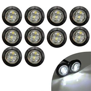 KYYET Lot de 10 voyants latéraux arrière à LED de 3/4" pour camions, remorques, marqueurs de cabine, marqueurs de camping-car, bandes lumineuses LED marine pour bateaux, feu stop stop 12 V (Blanc) (KYYET, neuf)