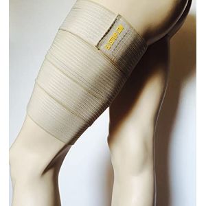 Bande Bandage de Maintien Cuisse Strapping élastique à scratch - Support Orthèse Attelle Manchon Cuisse Cuissard Cuissiere - Protection Compression Contention - (Peau 180x7,5cm) (Elastrap France, neuf)