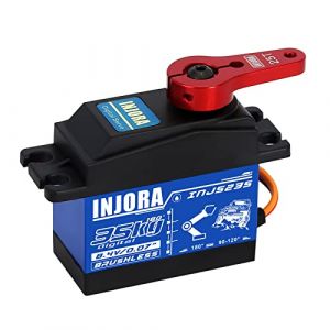 INJORA RC Servo 35KG Imperméable Brushless Servo Moteur Grand Couple Numérique Servo avec 25T Servo Bras Corne Haute Tension Engrenage Métallique pour 1/10 1/8 RC Modèle Voiture (INJORA official direct, neuf)