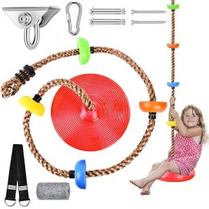 Herefun Corde d'escalade Balancoire, Balançoire Disque pour Enfants avec Plateforme, Crochets, Bande de Connexion, Charge maximale 200 kg, Balançoire Extérieur Suspendu pour Balcon Jardin (Rouge) (HALOROMAN  ETRADE, neuf)