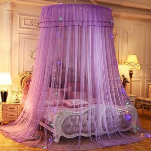 3 Entrée Dôme Moustiquaire de Lit Baldaquin, Princesse Ciel de Lit pour Bébé,Enfants,Adultes pour Simple à King Size des Lits Décoratif de Chambre à Coucher-Violet (RoYukaa, neuf)