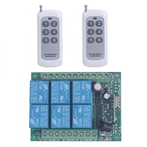 433mhz DC 12V 6 canaux Télécommande sans fil Commutateur de relais à distance 12V Émetteur et récepteur Contrôleur de fenêtre de porte de lumière de moteur universel (12V-24V/ 2* Contrôle 433MHz) (JUWUYI, neuf)