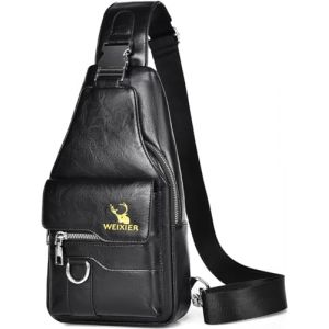 Hjkiopc Bandouliere Sac de Poitrine Homme Sacoche business Loisir Dos PU Cuir Pochette Epaule Sac &agrave; Dos de Voyage pour Homme Femme (Noir) (Cheap and Good Shop, neuf)