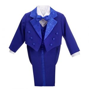 Lito Angels Smoking Costume Mariage Ceremonie Bebe Garcon, Ensemble 5 Pieces (Blazer, Chemise, Ceinture, Noeud Papillon et Pantalon), Taille 9-12 Mois, Bleu Royal (&eacute;tiquette en Tissu 01) (Lito Angels FR, neuf)
