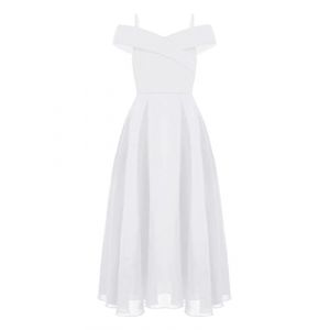 iiniim Robe C&eacute;r&eacute;monie Soir&eacute;e Cocktail Enfant Fille Robe &Eacute;paules Denudee sans Manches Tenue Demoiselles d'honneur Princesse Robes Mousseline De Soie 4-16 Ans Blanc 11-12 Ans (yunduantong, neuf)