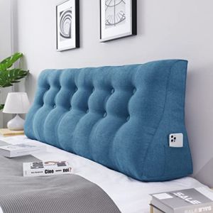 VERCART Coussin Lombaire Cale Oreiller de Lecture Coussin de Dos de Lit Triangulaire Traversin Tête de Lit pour Canapé Lit Lin Bleu 180cm (VerCart, neuf)
