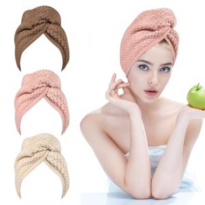 PHOGARY Turban pour Cheveux, Serviette Microfibre Cheveux Boucl&eacute;s, Lot de 3 Serviettes Turban avec Bouton 65x25 cm, Ultra-&Eacute;paisses Serviette Seche Cheveux Sechage Rapide pour Femmes et Enfants (Skowx, neuf)