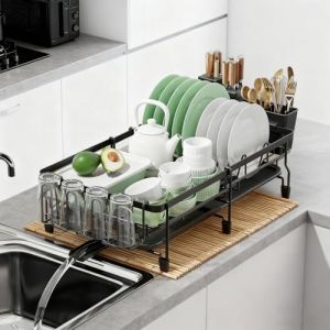 Homshsjhkis Egouttoir Vaisselle, Extensible Rangement Assiette Cuisine, Egouttoir Vaisselle Pliable, Dish Rack, Egoutoire avec Porte-Gobelets, Porte-Ustensiles, Bec Rotatif 360&deg;, &Eacute;gouttoir Gain Place (BOTIS STORE S.R.L., neuf)