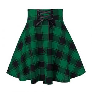 Mini jupe patineuse &eacute;vas&eacute;e taille haute &eacute;cossaise &agrave; carreaux jupe d'&eacute;colier sexy d&eacute;contract&eacute;e impression treillis mini jupe trap&egrave;ze jupe tartan pour garantie, danse, f&ecirc;te de la bi&egrave;re, d&eacute;guisement (Wtinfer ⭐⭐⭐⭐⭐ 5, neuf)
