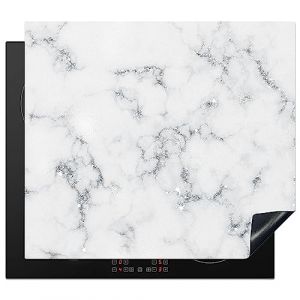 KitchenYeah&copy; Protege Plaque Tapis Pour Induction 58x51 cm Deco Cuisine Protection Vitroc&eacute;ramique Pour Cuisiniere Marbre - Blanc - Argent - Paillettes - Look marbre - Chic (KitchenYeah, neuf)