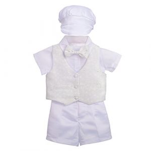 Lito Angels Vetement Costume Bapteme Garcon Bebe, Ensemble de 4 Pieces (Chemise, Gilet, Pantalon et Bonnet), Blanc - Manche Courte, Taille 3-6 mois (Lito Angels FR, neuf)