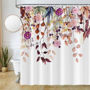 Uiiooazy Rideau Douche Anti Moisissure, Rideau Douche 180x180cm Feuilles d'eucalyptus Fleur Rose Violet Rideaux de Baignoire Tissu Lavable Imperméable Polyester Rideaux Salle de Bain avec 12 Crochets (dongguibinjingpinxiaodianpu, neuf)
