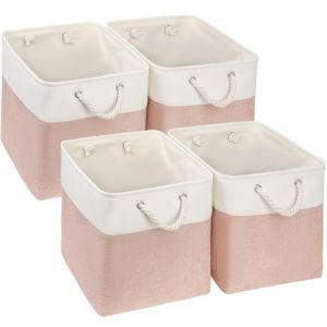 Mangata Lot de 4 paniers de rangement pliables en tissu pour organiser les v&ecirc;tements, &eacute;tag&egrave;re de chambre d'enfant, placard de maison (rose/blanc, 33 x 38 x 33 cm) (Sagittar, neuf)
