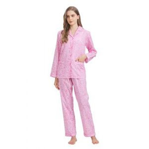 Amaxer Femmes Deux Pi&egrave;ces Pyjama Coton Pyjama Set Manches Longues Nightwear Home Suit Sleepwear et Pyjama Pants Lounge Sets,Imprim&eacute; l&eacute;opard Rose,L (salute kleidung, neuf)