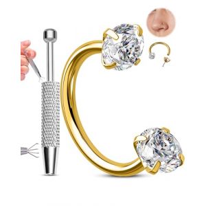 OUFER 20G Fer &agrave; Cheval Percing Nez Or Sans Filetage Pince &agrave; Boule de Per&ccedil;age en Acier Inoxydable 316L avec Transparent CZ pour H&eacute;lix, Rook, Daith, Septum, Labret Piercing Anneaux pour Femme 7 mm (OUFER INC, neuf)