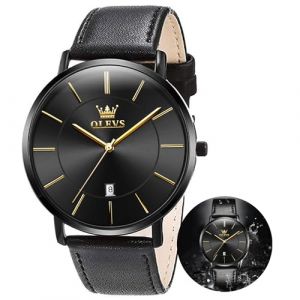 OLEVS Montre pour homme classique de style business avec bracelet en cuir respirant, d&eacute;contract&eacute;e, &eacute;l&eacute;gante, &eacute;tanche, avec calendrier, bracelet-cadeau appropri&eacute; pour homme, Sangle (GEXIN188, neuf)