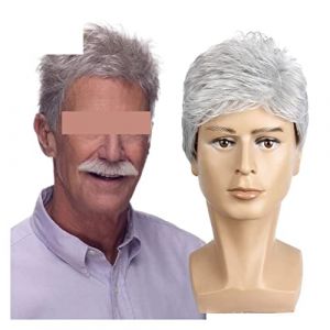 Perruque Avec Frange Perruque Costume gris de coupe de cheveux en couches boucl&eacute;es for p&egrave;re Perruque Femme Cheveux Humains (yingyingyy, neuf)