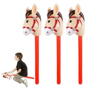 poraceous 3 Pi&egrave;ces Cheval Gonflable, Qualit&eacute; Sup&eacute;rieure PVC R&eacute;utilisable T&ecirc;te de Cheval Gonflable, Cr&eacute;atif Int&eacute;ressant B&acirc;ton de Poney Gonflables, Convient Quotidien, d'anniversaire, Objets Sc&egrave;ne (gangj, neuf)