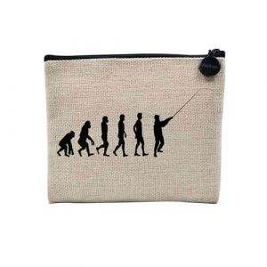 Pochette en Lin - Evolution P&ecirc;che Poisson Pecheur - Trousse Maquillage en Toile Aspect Lin - Porte Monnaie - 15 x10 cm (FabulousBOUTIK, neuf)