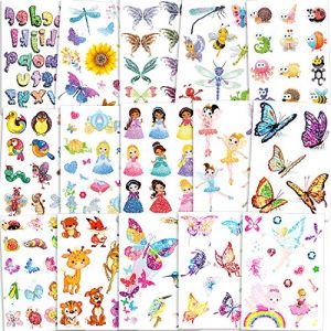 Qpout 180pcs Enfants flash Tatouages, flash tatouages temporaires fée/disney princesse/papillon/animal tatouage autocollants, filles enfants cadeaux d'anniversaire récompenses scolaires (Mopyt, neuf)