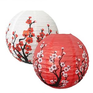 Surwin Lanternes Papier Chinois Lot de 6 Japonais Cerisiers en Fleurs Ronde Lanternes Papier Abat-Jour Decorative pour Mariages Anniversaires Fête et Festival (30cm,Blanc x5 +Rouge x5) (Yiwin, neuf)