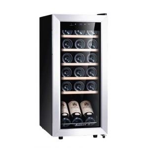 Kalamera Cave a vin, 18 bouteilles Cave à vin vieillissement, Écran tactile, Étagère en bois amovibles, Porte vitrée avec cadre en acier inoxydable, 51 litres, KRC-51FCSS (RenHeng products, neuf)