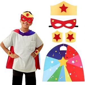 XEPST Cape de Super-héros pour Enfants, ensemble de Costumes de Super-Héros avec Bracelets de Couronne de Cape de Masque de Super-Héros pour Enfants Cosplay de Carnaval d'Halloween, Garçon (XEPST, neuf)