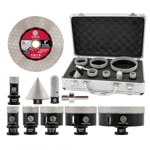 FOCSTOL Scie Cloche Carrelage Kit - Foret Diamant Carrelage Kit pour Porcelaine Carrelage Marbre Granit 10 pièces (20/25/35/50/68/100mm+50mm Mèches Chanfrein+20mm Fraise+Adaptateur+125mm Disque) (FOCSTOL TOOLS, neuf)