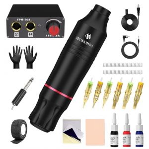 Mokohoa Kit de machine &agrave; tatouer, machine &agrave; tatouer rotative, kit de fournitures de tatouage avec encre, aiguilles &agrave; cartouche, feuille d'entra&icirc;nement, gants en caoutchouc (noir pas) (MOKOHOA, neuf)