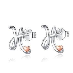 CELESTIA Femme Boucles d'oreilles Petit avec Nom Initiale Clous Boucle Oreille Lettre Argent 925 Femme avec Coeur Cadeau Maman Fete des Meres (CELESTIA, neuf)