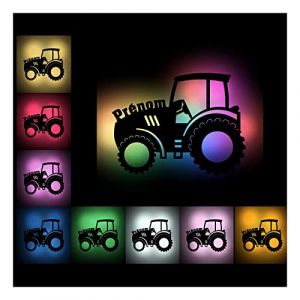 Tracteur Enfant Lampe Led Murale En Bois Grav&eacute; - Veilleuse D&eacute;co Avec Pr&eacute;nom Personnalis&eacute; Pour Chambre D'Enfant (Schlummerlicht24, neuf)
