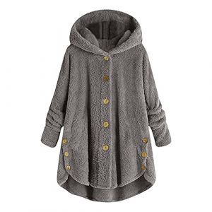 VDDTAGAM Gilet Laine Femme Manteau Noir Veste Moumoute Gilet Polaire Manteau Fourrure Cape Surchemise Jacket (Gris Fonc&eacute;, XL) (VDDTAGAM, neuf)