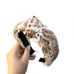 Serre-tête rétro à paillettes nouées à larges bords pour femme - Marron (ZHYYLD, neuf)