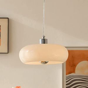 SANGPAO Lampe à suspension vintage en verre de lait chromé, décoration de la maison, lustre moderne du milieu du siècle, plafonniers suspendus à tambour vintage, lampes suspendues en bord de mer blanc (jvxinlou, neuf)
