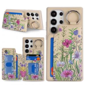 Ｈａｖａｙａ Coque pour Samsung S24 Ultra avec Porte Carte Motif Floral Etui f&uuml;r Samsung Galaxy S24 Ultra avec Mousqueton Porte cl&eacute; Porte Monnaie Femme Cuir zipp&eacute; Housse Rabat - Fleur 3 (HuaJie-Tech, neuf)