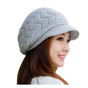 Tuopuda&reg; Femme Hiver Chapeau Fille Tricot&eacute; Bonnet B&eacute;ret Casquette/Bonnet Oreilles De Chat Chanvre Fleurs Bonnet Noir (Gris) (GHF-Direct, neuf)