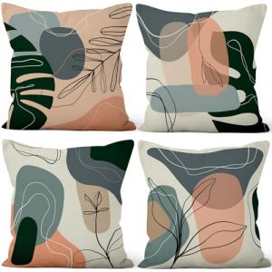 Uiiooazy Housse Coussin Abstrait, Taie Oreiller Boho Feuilles de Palmier Bohême Bleu et Rose Housse de Coussin Velours Taie d'oreiller Carré Housse Coussin pour Lit Salon Masion, Lot de 4, 30x30cm (dongguibinjingpinxiaodianpu, neuf)