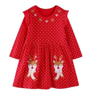FILOWA Robe pour Fille Coton Manches Longues Robes Printemps Enfant Flocons de Neige Rennes Broderie Tenue Douce Polka Dot Imprim&eacute; Printemps &Eacute;cole Anniversaire F&ecirc;te Mode V&ecirc;tements 7-8 Ans, Rouge (FILOWA, neuf)